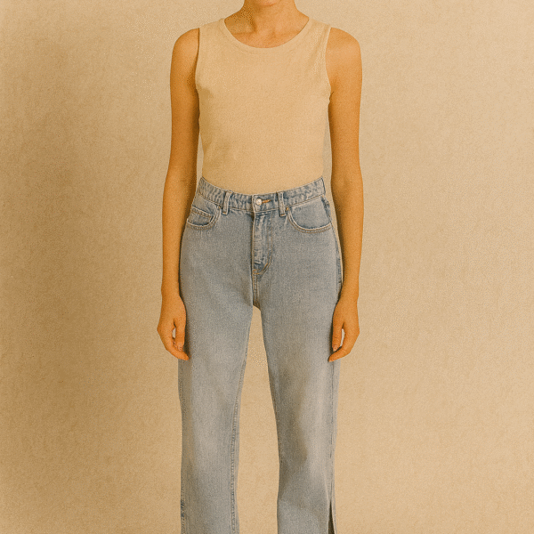 Wide leg open side jeans